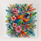 Kleurrijke Bloemenpapegaai Waterverf Legpuzzel (Horizontaal)