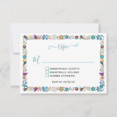 Kleurrijke bloemenpatroon Mexicaanse bruiloft RSVP Kaartje (Voorkant)