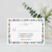 Kleurrijke bloemenpatroon Mexicaanse bruiloft RSVP Kaartje (Staand voorkant)