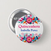 Kleurrijke bloemenquinceanera Mexicaanse Fiesta Ronde Button 5,7 Cm (Voorkant /achterkant)