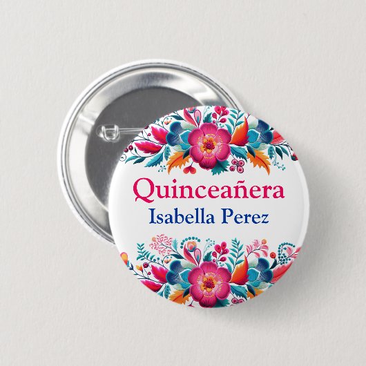 Kleurrijke bloemenquinceanera Mexicaanse Fiesta Ronde Button 5,7 Cm (Voorkant /achterkant)