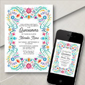 Kleurrijke bloemenquinceanera uitnodiging