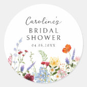 Kleurrijke Bloemenrand Ronde Sticker (Voorkant)