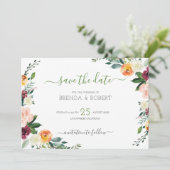 Kleurrijke bloemenrand save the date (Staand voorkant)