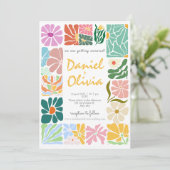 kleurrijke bloemenretro bruiloft kaart (Staand voorkant)
