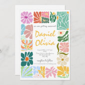 kleurrijke bloemenretro bruiloft kaart (Voorkant / Achterkant)