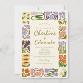  kleurrijke bloemenretro bruiloft kaart (Voorkant)