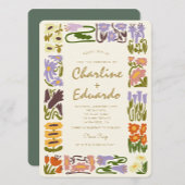 kleurrijke bloemenretro bruiloft kaart