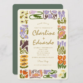  kleurrijke bloemenretro bruiloft kaart