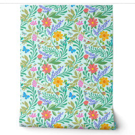 Kleurrijke bloemenretro Schattigee grappige pastel Behang