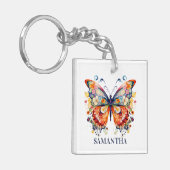 Kleurrijke bloemenretro vlinder sleutelhanger (Voorkant Links)