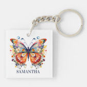 Kleurrijke bloemenretro vlinder sleutelhanger (Achterkant)
