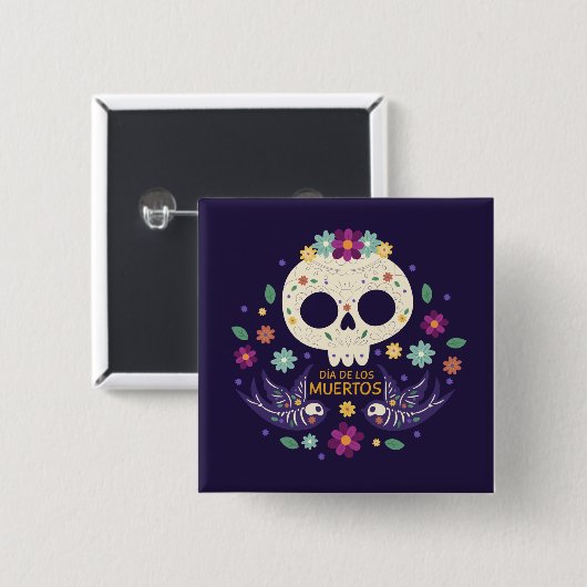 Kleurrijke Bloemenschedel Dia de Muertos | Button (Voorkant /achterkant)