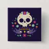 Kleurrijke Bloemenschedel Dia de Muertos | Button (Voorkant)