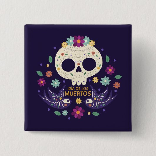 Kleurrijke Bloemenschedel Dia de Muertos | Button (Voorkant)