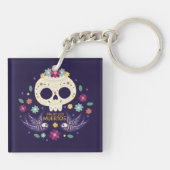 Kleurrijke Bloemenschedel Dia de Muertos | Button  Sleutelhanger (Achterkant)