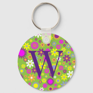 Kleurrijke bloemensieraden eerste monogram sleutel sleutelhanger