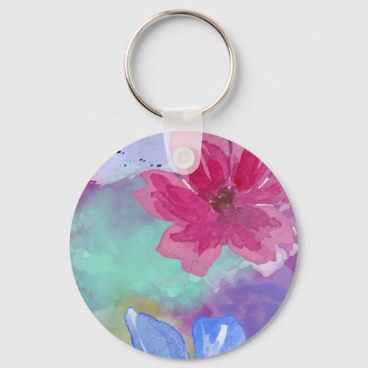 Kleurrijke bloemensierkunst sleutelhanger (Voorkant)