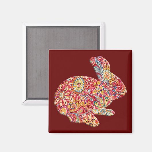 Kleurrijke bloemensilhouet paashaas magneet (Voorkant / Achterkant)