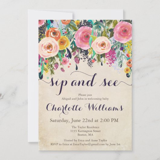 Kleurrijke bloemensip en zie uitnodigingen, kaart (Voorkant)