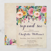 Kleurrijke bloemensip en zie uitnodigingen, kaart (Voorkant / Achterkant)