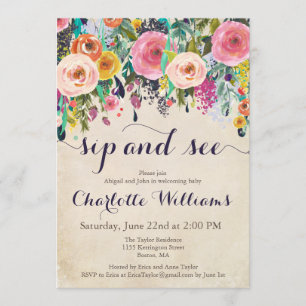 Kleurrijke bloemensip en zie uitnodigingen, kaart