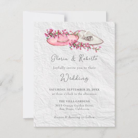 Kleurrijke Bloemensombrero Mexicaanse Bruiloft Kaart (Voorkant)