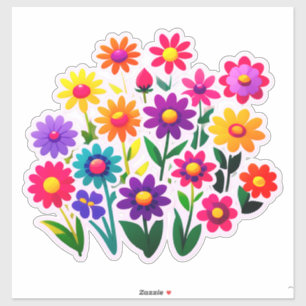 Kleurrijke bloemenstickerset met heldere bloemen sticker