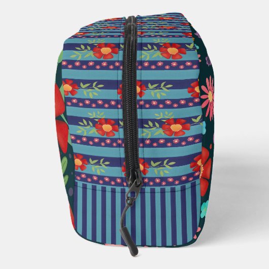 Kleurrijke bloemenstreep rood blauw vrolijk toilettasje (Rechts)