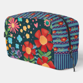 Kleurrijke bloemenstreep rood blauw vrolijk toilettasje
