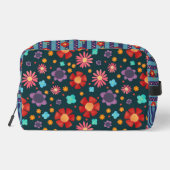 Kleurrijke bloemenstreep rood blauw vrolijk toilettasje (Achterkant)