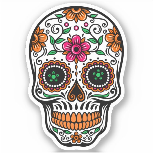Kleurrijke bloemensuiker schedel no.1 sticker (Voorkant)