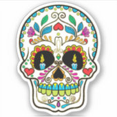 Kleurrijke bloemensuiker schedel no.5 Brandende ka Sticker (Voorkant)