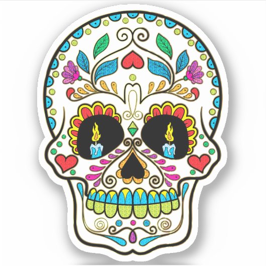 Kleurrijke bloemensuiker schedel no.5 Brandende ka Sticker (Voorkant)