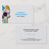Kleurrijke bloemensuiker schedel & witte damasks 2 visitekaartje (Voorkant / Achterkant)