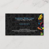 Kleurrijke bloemensuiker schedel & zwarte damasks visitekaartje (Achterkant)