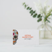 Kleurrijke bloemensuikerschedel 3 & witte achtergr visitekaartje (Staand voorkant)