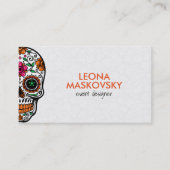 Kleurrijke bloemensuikerschedel 3 & witte achtergr visitekaartje (Voorkant)