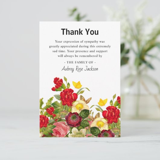 Kleurrijke bloemensympathie begrafenis dank u aankondiging (Staand voorkant)