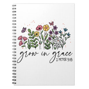 Kleurrijke bloementeelt in Grace Christelijk Quote Notitieboek