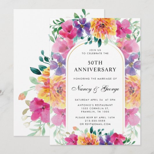 Kleurrijke Bloementuin 50e bruiloft Jubileum Kaart (Voorkant / Achterkant)