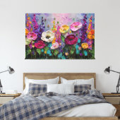 Kleurrijke bloementuin abstracte wandkunst canvas afdruk (Insitu (Slaapkamer))