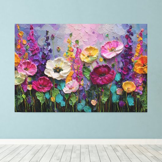 Kleurrijke bloementuin abstracte wandkunst canvas afdruk (Insitu (Houten vloer))