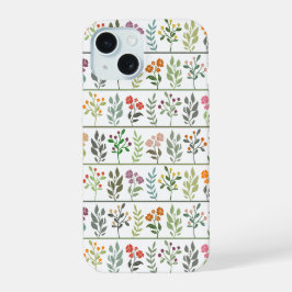 Kleurrijke bloementuin botanische streepkunst iPhone 15 case