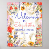 Kleurrijke bloementuin bruids thee party welkom poster (Voorkant)