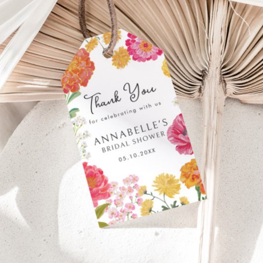 Kleurrijke bloementuin bruiloftsfeest cadeaulabel