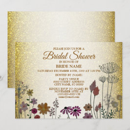 Kleurrijke bloementuin gouden glitters bruiloft kaart