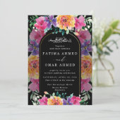 Kleurrijke bloementuin islamitische moslim bruilof kaart (Staand voorkant)
