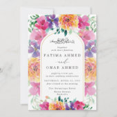 Kleurrijke bloementuin islamitische moslim bruilof kaart (Voorkant)