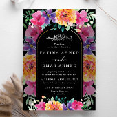 Kleurrijke bloementuin islamitische moslim bruilof kaart